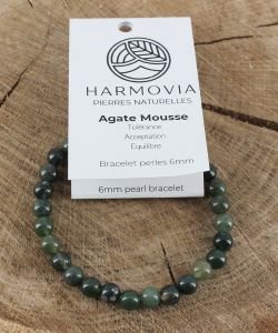 Bracelet Agate Mousse - Perles 6mm, 1 pièce